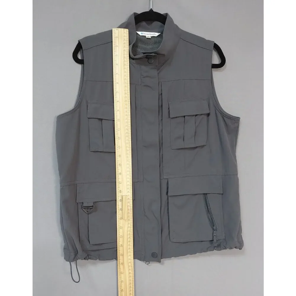 TravelSmith Gray  Full Zip Lined Sleeveless Vest Utility Men Size L